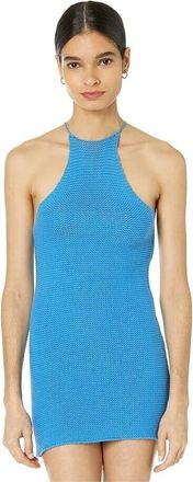 Bardot Mini Dress Womens Blue Cotton Blend Waffle Knit Halter Neck JDM1243