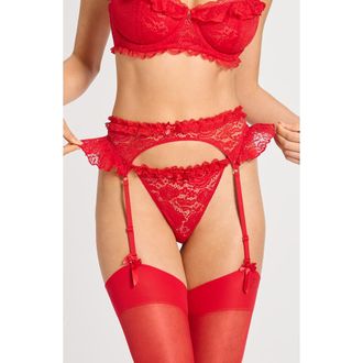 Savage x Fenty Rose Lace Garter Belt in Timeless Red at Nordstrom, Size X-Small