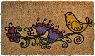 Imports Decor Cute Bird Coir Doormat, Handwoven Coconut Fiber Door Mat with Floral Design for Indoor Outdoor Entrance