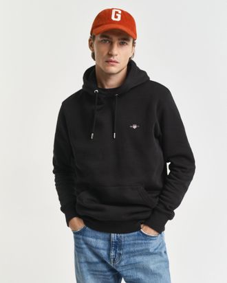 GANT Hoodie GANT REG SHIELD HOODIE, Herren, Gr. 5XL, schwarz, Sweatware, Obermaterial: 80% Baumwolle, 20% Polyester, unifarben, regular fit h&uuml;ftlang, elast