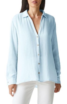 Michael Stars Leo High-Low Cotton Gauze Button-Up Shirt in Water at Nordstrom, Size X-Small