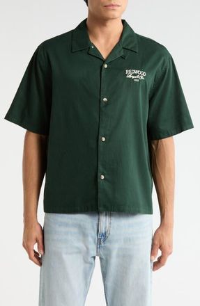 PacSun Embroidered Graphic Camp Shirt in Green at Nordstrom, Size X-Large
