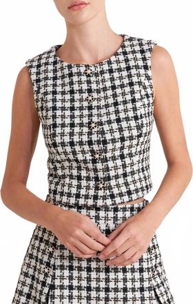 Flying Tomato Valerie Pearl Button Front Tweed Cropped Vest In Ivory Multi