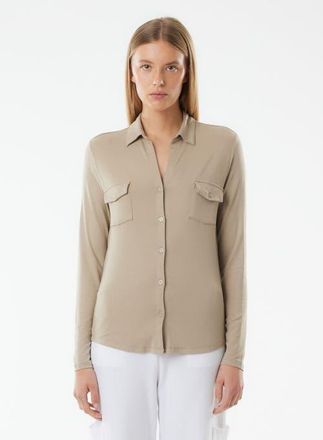 Majestic Filatures Soft Touch Long Sleeve Pocket Shirt in Desert at Nordstrom, Size 2