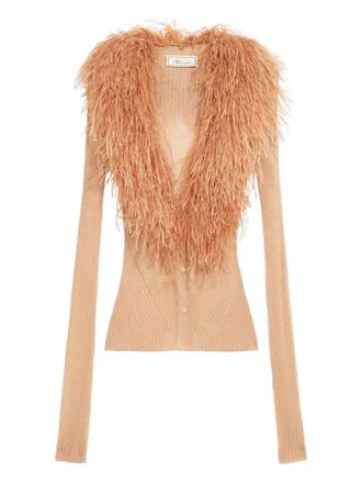 Blumarine feather-collar cardigan - women - Viscose/Polyamide - M - Pink