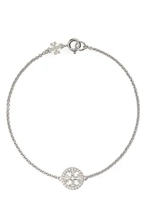 Tory Burch Delicate Icon Pav&eacute; Chain Bracelet in Tory Silver/crystal at Nordstrom