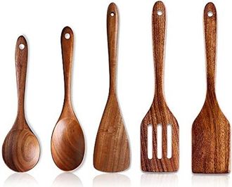 OEM Juego De 5 Utensilios De Cocina De Madera - Madera De Acacia - Esp&aacute;tula Y Cuchara Para Cocinar Y Hornear