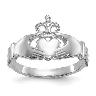 Diamond2Deal 14k White Gold Polished Claddagh Ring