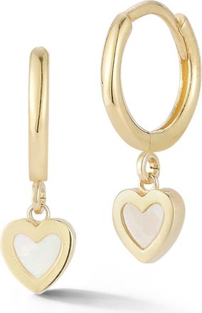 Ember Fine Jewelry 14K Gold Mother of Pearl Heart Mini Huggie Earrings