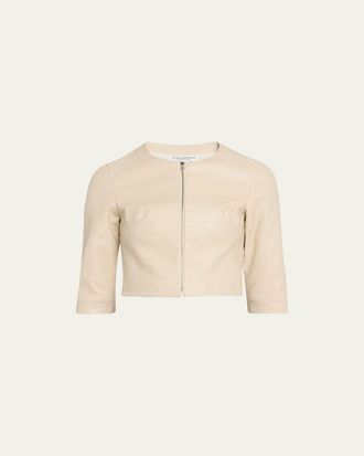 Susan Bender Stretch Leather Zip-Front Cardigan