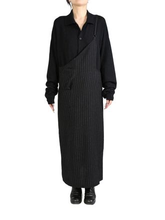 Yohji Yamamoto pinstripe asymmetric dress - Zwart