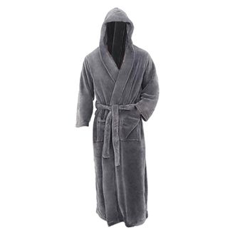 Generic Men Hooded Bath Robe - Fleece Robe Plush Collar Shawl Bathrobe Hooded Robes Shawl Collar House Coat Pyjamas Soft and Warm Long Sleeved Robes Coat Loun