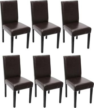 Hhg Hhg - Juego De 6 Sillas De Comedor Silla De Cocina Littau, Cuero, Marr&oacute;n, Patas Oscuras