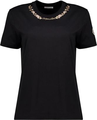 Moncler Katoenen T-shirt - Dames - T-shirts - Zwart - XS - Katoen - Tops