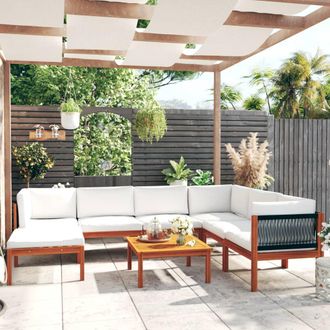 vidaXL Conjunto De Jard&iacute;n De 8 Piezas Con Cojines, Madera Color Crema, Acacia Y Cuerda Vidaxl
