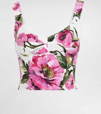 Dolce & Gabbana Cotton Corset Top With Peony Print - Woman Shirts And Tops Print 36