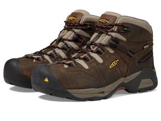 Keen Detroit XT Mid Soft Toe Waterproof Mens Work Boots Black Olive/Leather Brown : 7.5 D - Medium