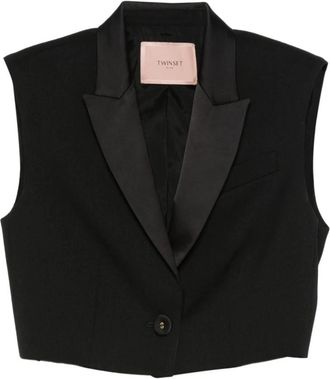 Twinset Cropped Gilet - Dames - Bodywarmers - Zwart - S - Wol - Jassen