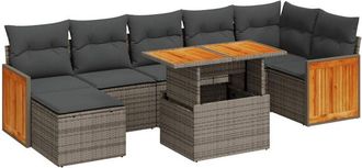 vidaXL 8 Piece Garden Sofa Set with Cushions Grey Poly Rattan Acacia vidaXL