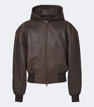 Balenciaga Bomber in pelle con cappuccio e borchie