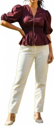 She + Sky Womens Sweet Magnolia Puff Blouse In Wine