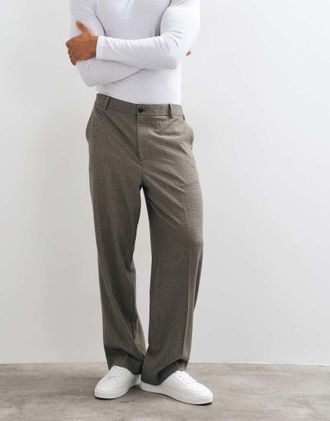 Asos pantaloni ampi eleganti Co-ords a pied de poule marrone