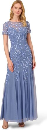 Adrianna Papell Womens Bead Long Dress With Godets - Blue - Size 12 UK