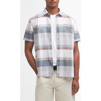 Barbour Hurlford Regular Fit Plaid Short Sleeve Button-Up Shirt in White at Nordstrom, Size Medium