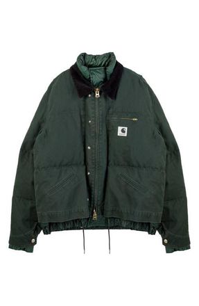 sacai Carhartt WIP Washed Duck Canvas Down Puffer Jacket in Green at Nordstrom, Size 3