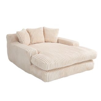STILVORA Chaise Longue Interior 1 Plaza Con 3 Cojines, Sof&aacute; De Suelo Ergon&oacute;mico Y C&oacute;modo, En Pana Acanalada Beige