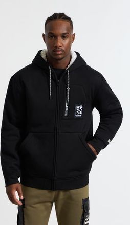 Ecko Printed Zip Faux Shearling Hoodie in Black at Nordstrom, Size Xxx-Large