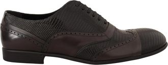 Dolce & Gabbana Prachtige Bruine Leren Oxford Kostuumschoenen met Hagedissenprint - Heren - Nette schoenen - Bruin - 44 EU - Leer - Schoenen