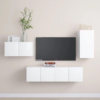 vidaXL Set De Muebles De Sal&oacute;n Tv 4 Piezas Madera De Ingenier&iacute;a Blanco Vidaxl