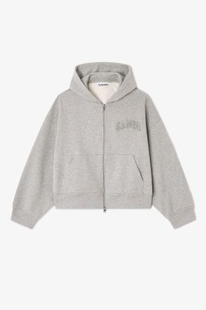 Ganni Grey Two-way Zip Hoodie - Size XXS Organic Cotton