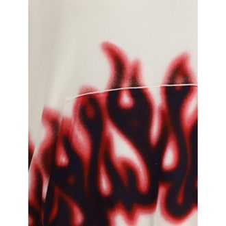 Palm Angels Mens Flame Print Long Sleeve Top - White Cotton - Size Large