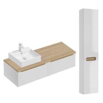 Petits Meubles Set de muebles con lavabo 2 cajones y columna estratificado Blanco
