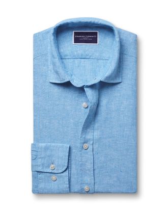 CHARLES TYRWHITT Pure Linen Shirt - Ocean Blue Size XXXL by Charles Tyrwhitt