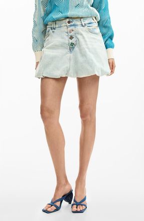 Desigual Bubble Hem Denim Miniskirt in Medium Blue at Nordstrom, Size X-Large