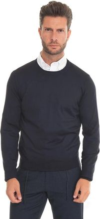 Canali Steen Gewassen Wol Zijde Pullover - Heren - Ronde hals truien - Blauw - 4XL - Wol - Truien & Vesten