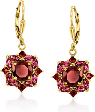 Ross-Simons Garnet and Rhodolite Garnet Drop Earrings in 18kt Gold Over Sterling