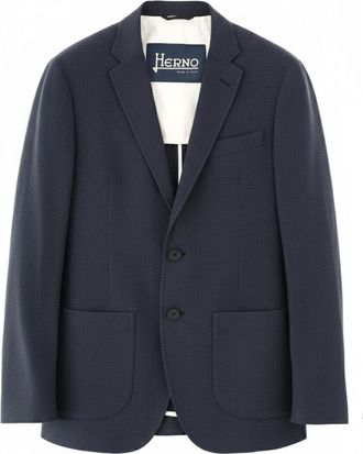 Herno Blue Linen-Blend Tailored Blazer