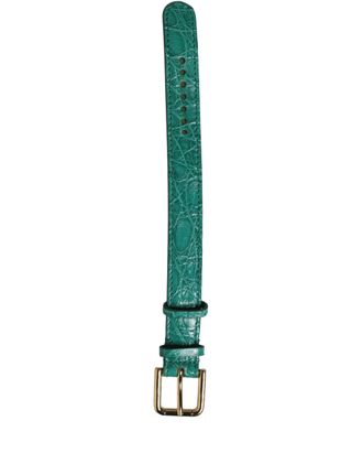 Dolce & Gabbana Caiman Leather with Gold Buckle Belt - Green