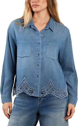 Wash Lab Denim The Golden Hour Lace Boxy Shirt at Nordstrom, Size X-Small