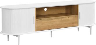 Vente-Unique Mueble TV con 2 puertas correderas, 1 caj&oacute;n y 1 estante de MDF - Blanco y natural - VELURANI