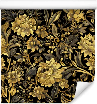 OEM Carta Da Parati Con Ibisco Dorato, Ocra E Oro, Forme Delicate, 50x1000 Cm