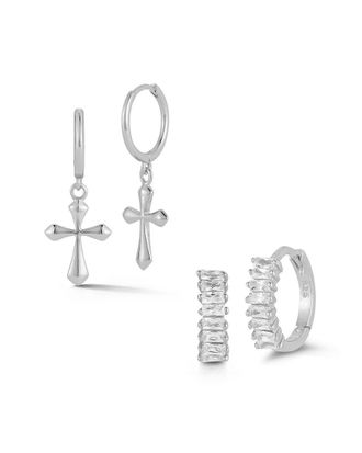 Glaze Jewelry Silver Cz Cross Earrings Set
