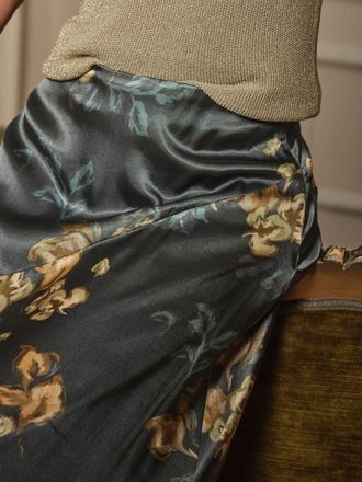 Fat Face FatFace Lily Dark Navy Printed Satin Bias Skirt