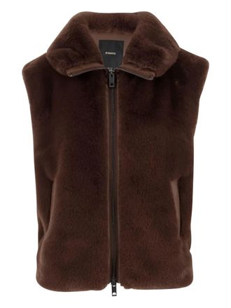 Pinko faux-fur zip-up gilet - women - Polyester - 38 - Brown