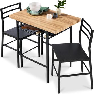 Best Choice Products 3-Piece Modern Dining Set, Square Table & Chairs Set w/ Steel Frame, Built-In Storage Rack