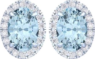 Diamond2Deal 14k White Gold Vivid Blue Oval Cut 3.60 Ct Lab-Grown Diamond Halo Stud Earrings